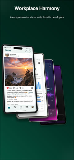 Perspective Float template: a floating iPhone mockup with a depth shadow.